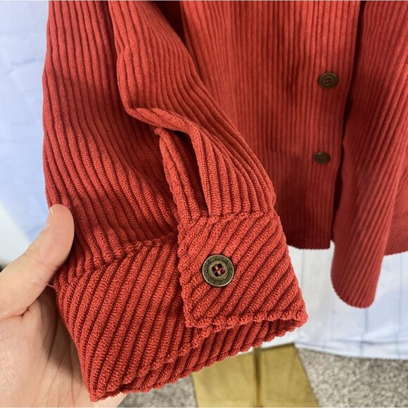Alfred Dunner L Ribbed Super Soft Red Orange Button Up Shirt Jacket Shacket - Picture 7 of 9